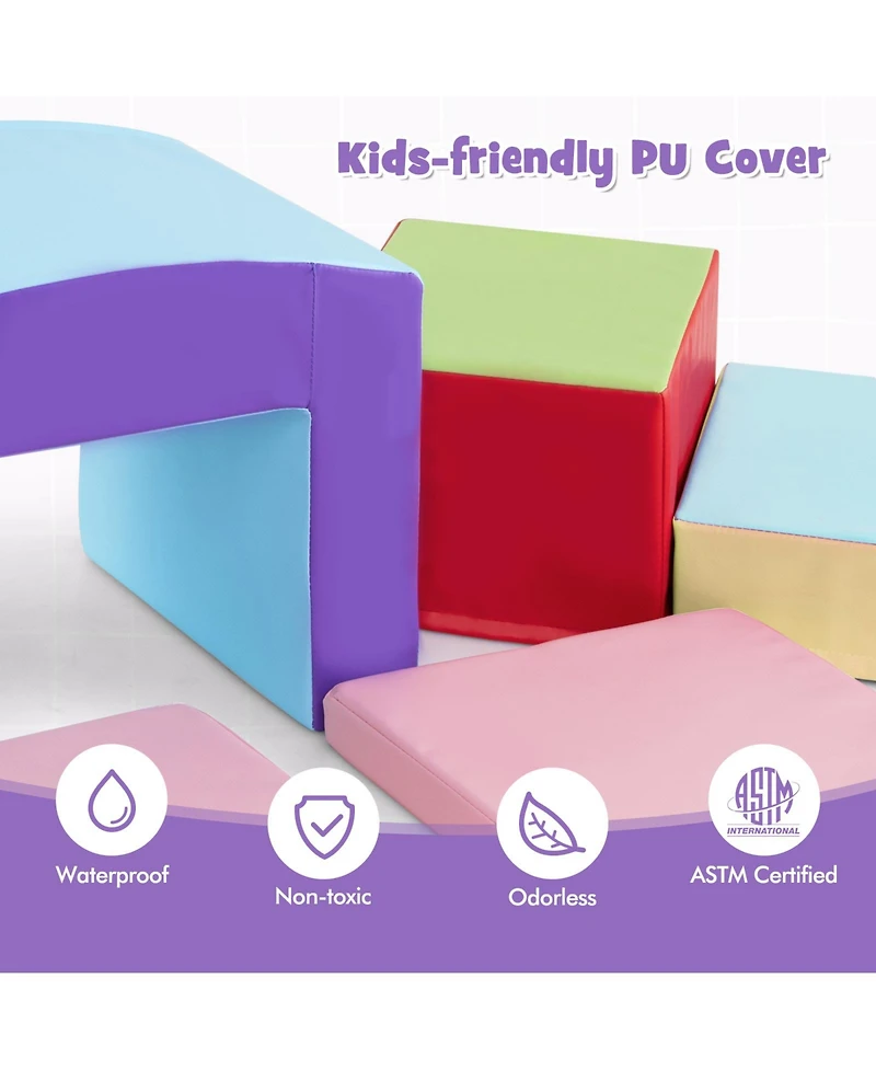 Mecale 6-Piece Foam Climbing Blocks Set with Tunnel for Toddlers