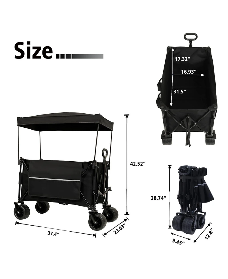 Mondawe 480lbs Collapsible Storage Wagon Utility Carts with Mosquito Net & Removable Canopy