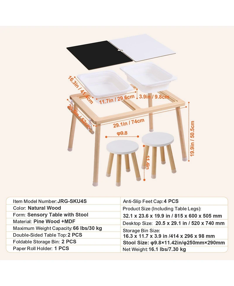 Mecale Wooden Sensory Table and 2 Chairs Set for Toddlers, Ages 3