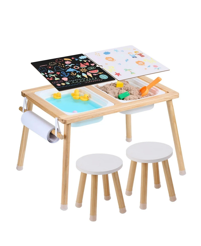 Mecale Wooden Sensory Table and 2 Chairs Set for Toddlers, Ages 3