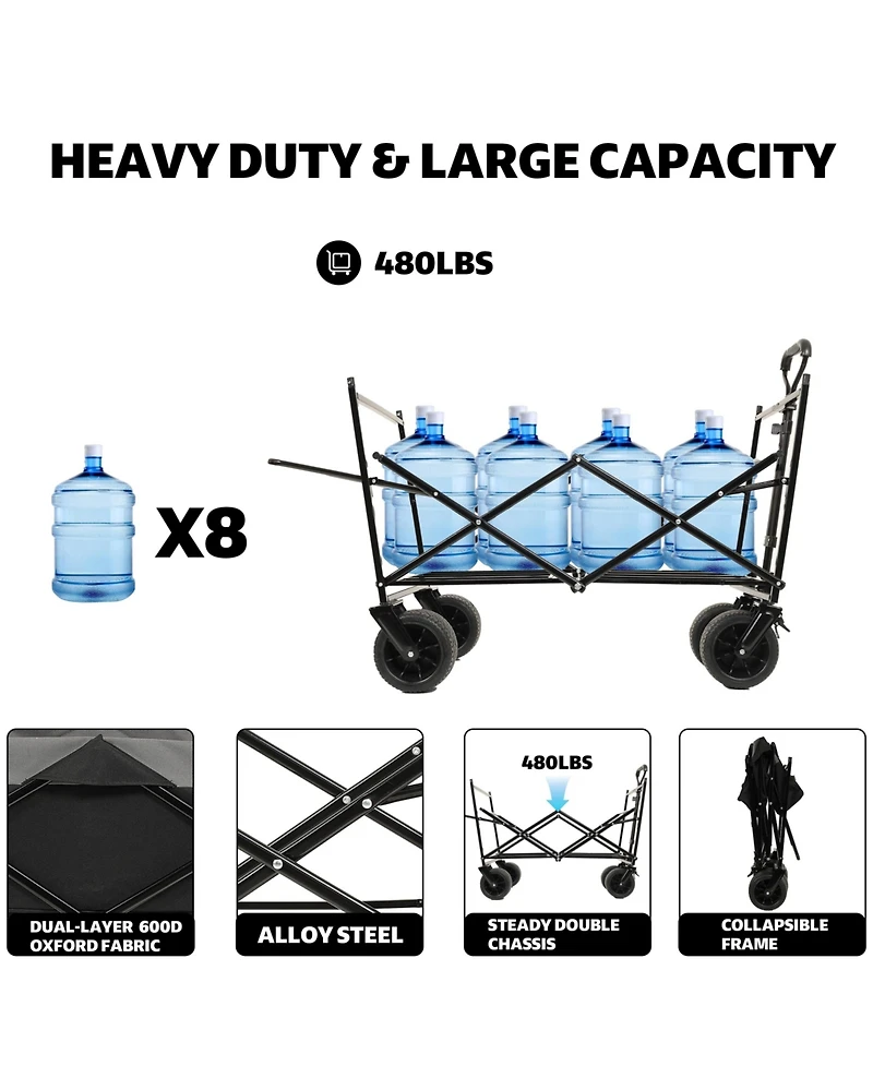 Mondawe 480lbs Collapsible Storage Wagon Utility Carts w/ Mosquito Net, Ice Pack, Removable Canopy