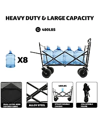 Mondawe 480lbs Collapsible Storage Wagon Utility Carts w/ Mosquito Net, Ice Pack, Removable Canopy