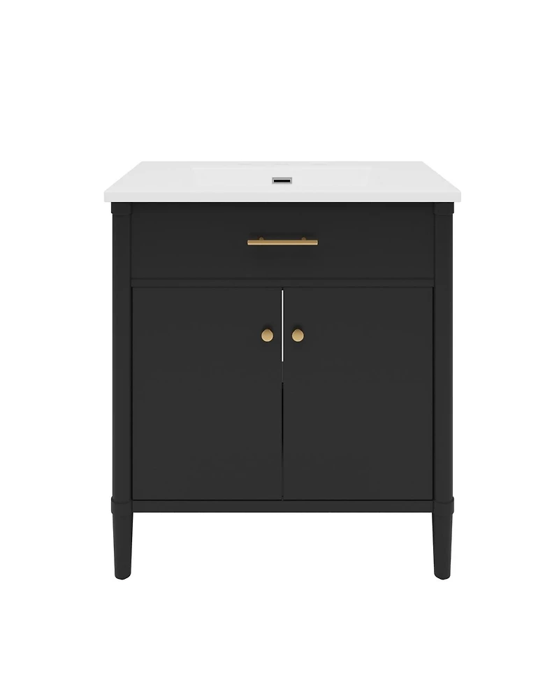 Sillysis 31 Inch Modern Freestanding Bathroom Vanity with Ceramic Sink, Mdf Cabinet, Soft Close Doors, Solid Wood Legs-Sillysis