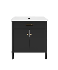 Sillysis 31 Inch Modern Freestanding Bathroom Vanity with Ceramic Sink, Mdf Cabinet, Soft Close Doors, Solid Wood Legs-Sillysis