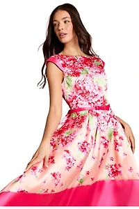 Coast Women's Twill Hi-lo Floral Printed Midi Dress