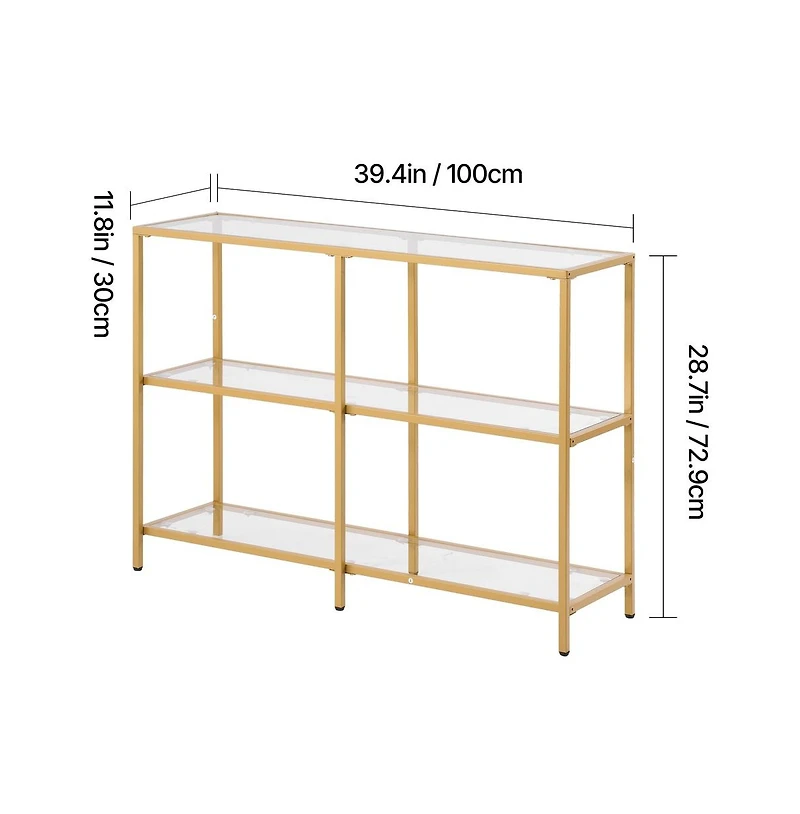Sugift 3-Tier Glass Console Table Rectangle Sofa Side Table with Anti-Tip Device