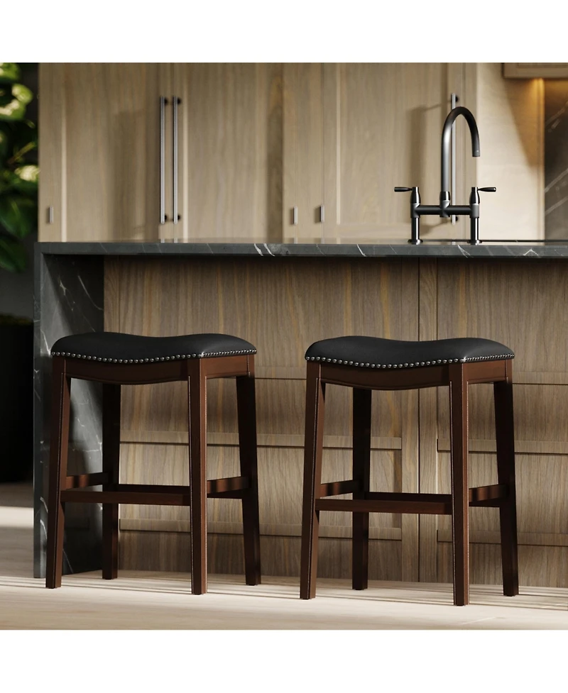 Flynama Bar Height Wood Bar Stool with Faux Leather Seat