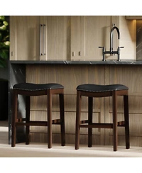 Flynama Bar Height Wood Bar Stool with Faux Leather Seat
