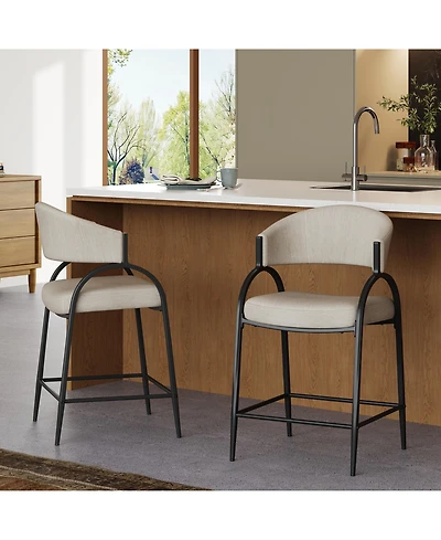 flynama Modern Fabric Bar Stools Set of 2 with Back, Metal Frame