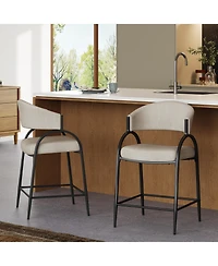 flynama Modern Fabric Bar Stools Set of 2 with Back, Metal Frame