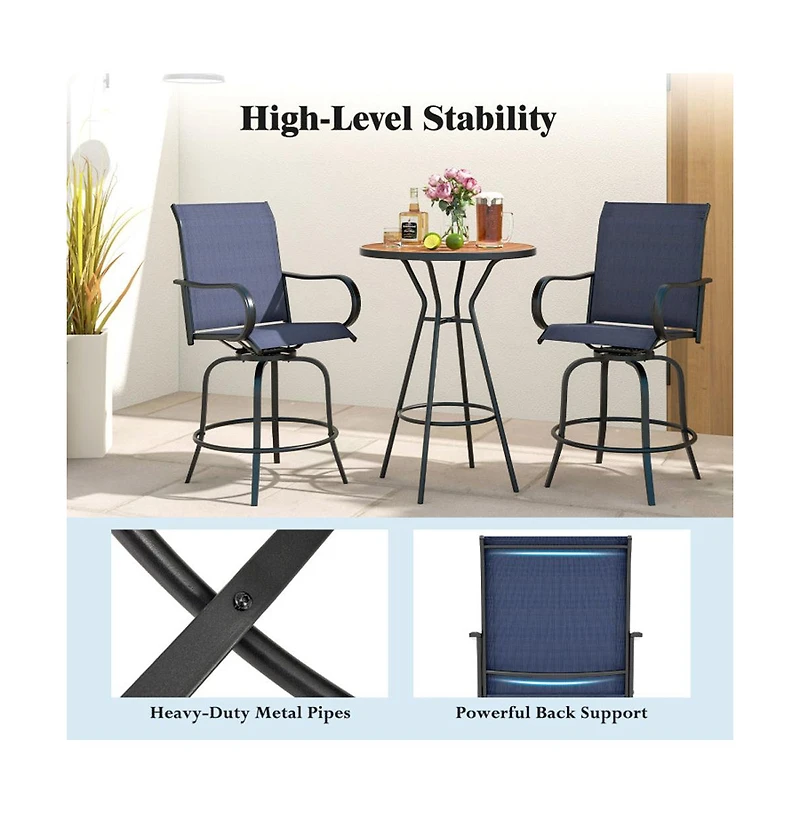 Boyel Living 2 Pieces 360 Rotating Bar Stool Set with Armrests for Patio