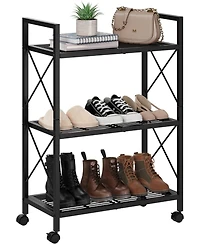 gaomon 3-Tier Metal Frame Slim Shoe Rack with Non Woven Shelves & Wheels