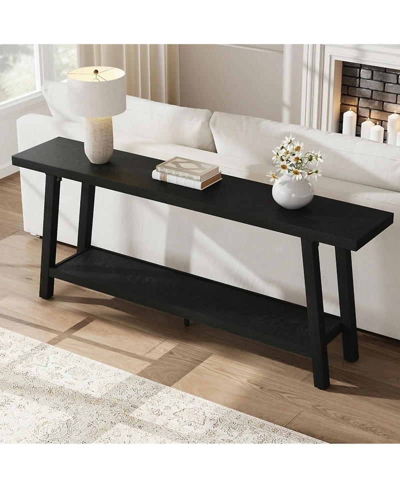 gaomon 70.8" Extra Long Console Table, 2 Tier Narrow Sofa Table for Behind Couch, Entryway Hallway Living Room, Farmhouse Style