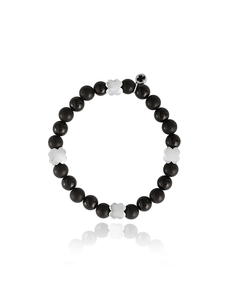 Lucky Brand Black Onyx & 4Pc Clover Beaded Elastic Bracelet