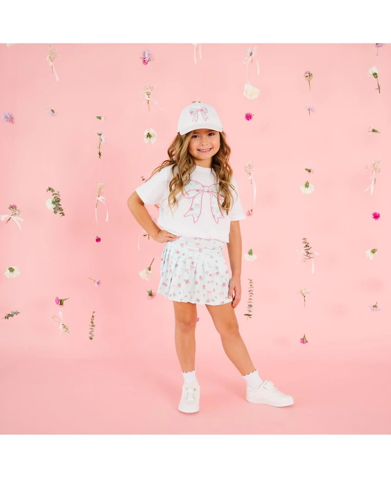 Sweet Wink Little Girls Sky Blue Floral Bow Patch Short Sleeve T-Shirt