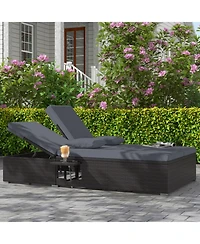 Sugift Patio Double Chaise Lounge with Cushions and Folding Side Trays