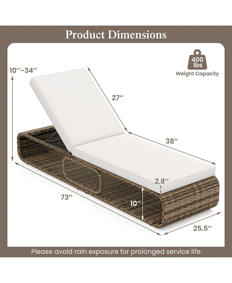 7-Position Adjustable Pe Rattan Outdoor Chaise Lounge Chair