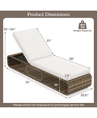 7-Position Adjustable Pe Rattan Outdoor Chaise Lounge Chair