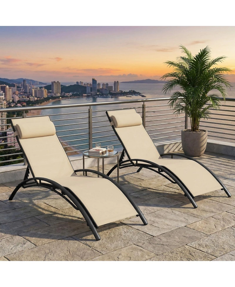 Sugift Set of 2 Outdoor Chaise Lounges Recliner with 5-Position Backrest
