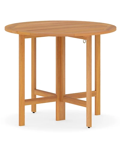 Sugift 36 in Outdoor Folding Round Dining Table with Slatted Tabletop