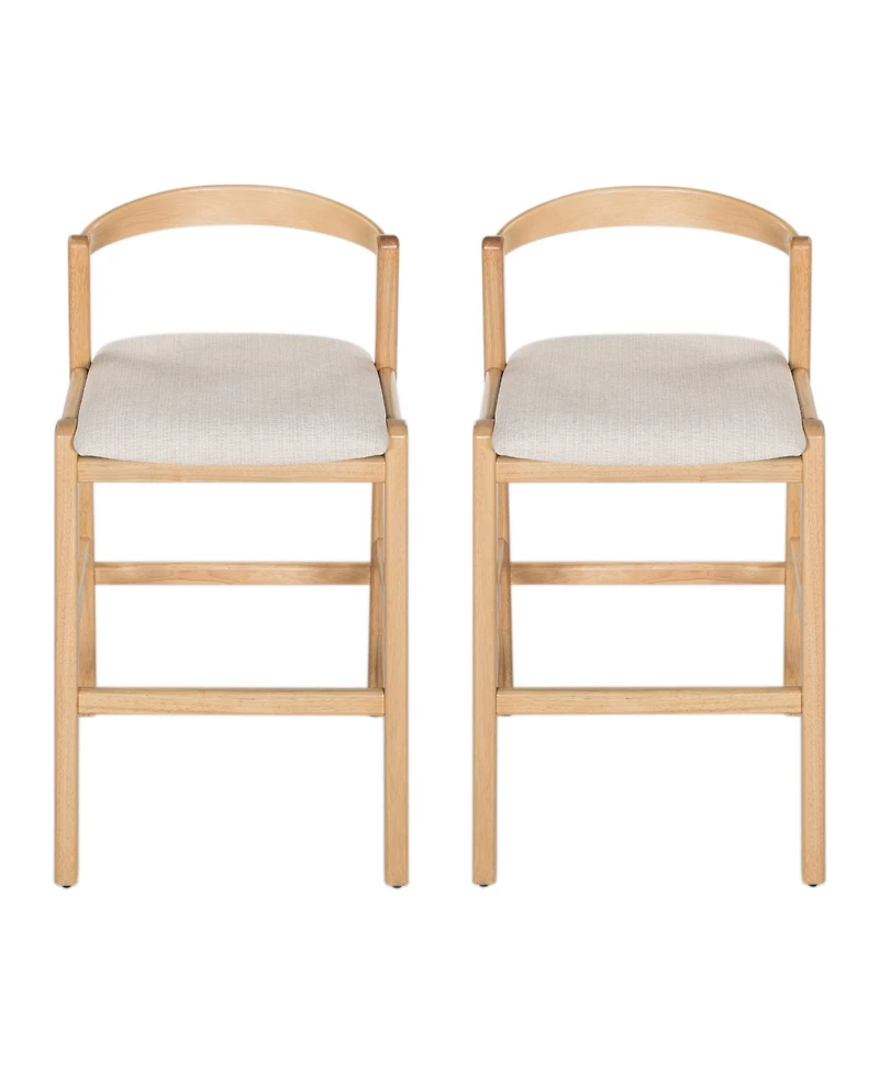 Rainsken 30" H Upholstered Bar Stools Set of 2, Classic Rubber Wood Counter Height Chairs with Backrest and Footrests for Kitchen Island