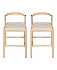Rainsken 30" H Upholstered Bar Stools Set of 2, Classic Rubber Wood Counter Height Chairs with Backrest and Footrests for Kitchen Island