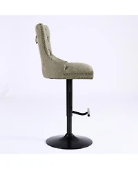 Rainsken Pu Leather Swivel Bar Stools Set of 2, Adjustable Counter Height Chairs with Tufted Design and Nailhead Trim for Kitchen Island, Home Pub