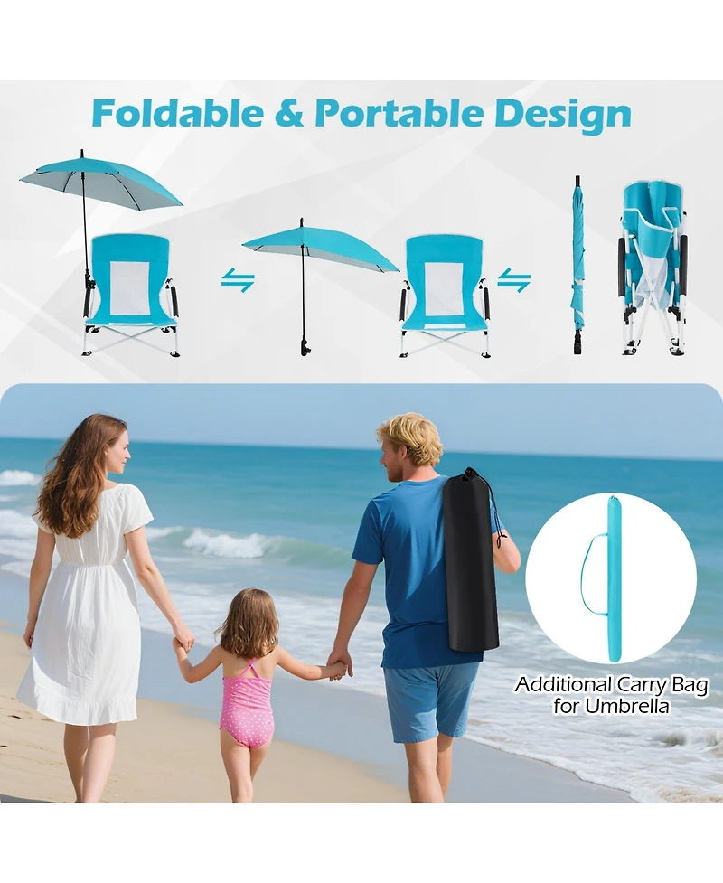 Sugift 2 Pack Beach Chair for Adults with Adjustable Parasol
