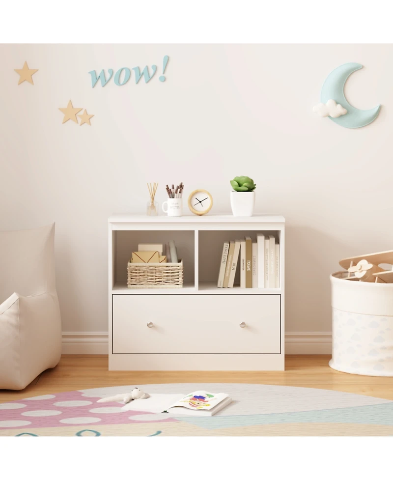 Rainsken Kids Toy Organizers and Storage, Toddlers Bookcase with Drawer, Wooden Kids Cabinet, for Playrooms, Bedrooms and Nurseries