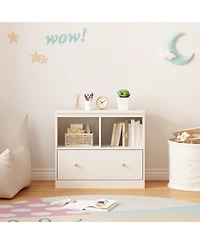 Rainsken Kids Toy Organizers and Storage, Toddlers Bookcase with Drawer, Wooden Kids Cabinet, for Playrooms, Bedrooms and Nurseries