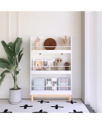 Rainsken Wall-Mounted Kids Bookshelf, 3-Tier Display Shelf, Natural Wood Base, for Bedroom Living Room Office School
