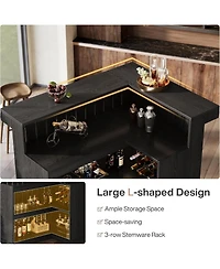 Tribesigns L-Shaped Home Bar Unit, 4-Tier Corner Liquor Bar Table with Wine Glasses Holder, for Home Pub