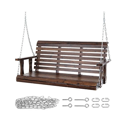 Sugift Wooden Porch Swing Bench with Hanging Chains 880 lb Capacity