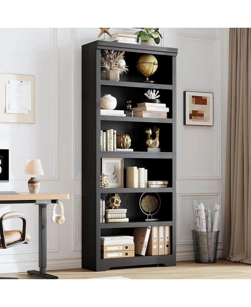 gaomon 6-Tier Farmhouse Bookshelf, 75" Tall Open Bookcase with Adjustable Shelves, 31.5" Wide Storage for Home Office Living Room Bedroom