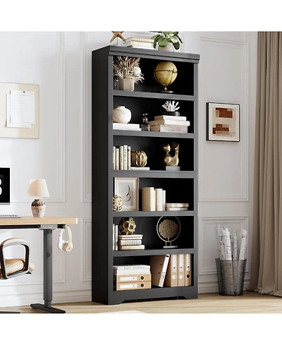 gaomon 6-Tier Farmhouse Bookshelf, 75" Tall Open Bookcase with Adjustable Shelves, 31.5" Wide Storage for Home Office Living Room Bedroom