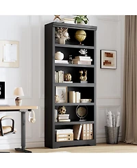 gaomon 6-Tier Farmhouse Bookshelf, 75" Tall Open Bookcase with Adjustable Shelves, 31.5" Wide Storage for Home Office Living Room Bedroom