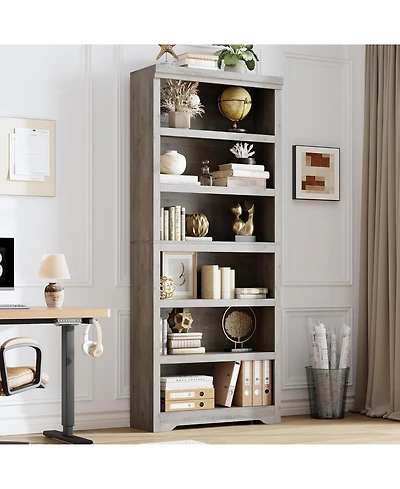 gaomon 6-Tier Farmhouse Bookshelf, 75" Tall Open Bookcase with Adjustable Shelves, 31.5" Wide Storage for Home Office Living Room Bedroom