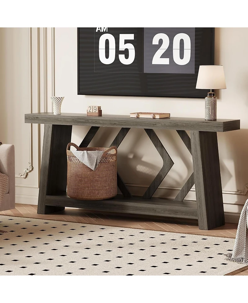 gaomon 70.9 Inch All-Wood Console Table, Ultra-Stable Trapezoid Leg Sofa Table Behind Couch, 2-Tier Extra Long Entryway Table