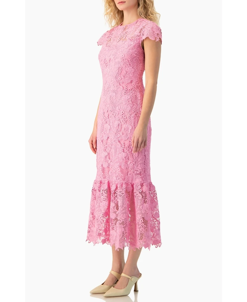 Ivonne Women's Lace Cap-Sleeve Midi Dress