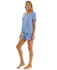 Jaclyn Intimates Women's V-Neck Henley Top and Flared Pajama Shorts, 2-Piece Set