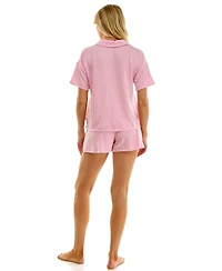 Jaclyn Intimates Women's Knit Seersucker Notch Collar Top and Shorts, 2-Piece Set