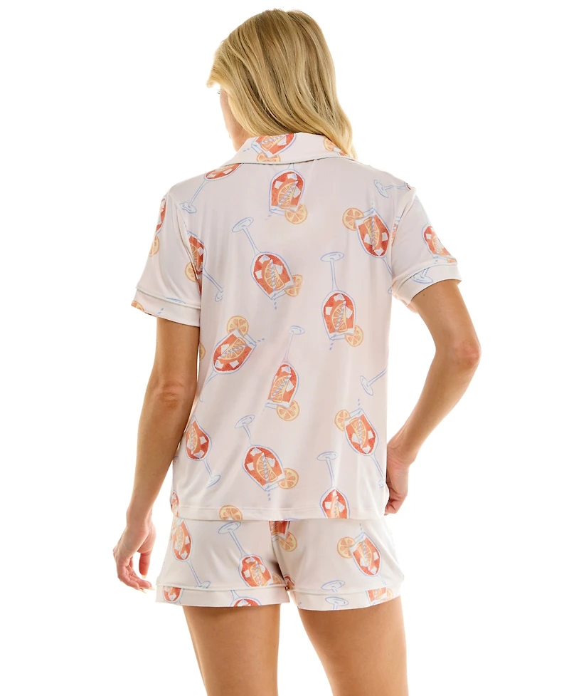 Jaclyn Intimates Women's Short-Sleeve Notch Collar Top and Shorts, 2-Piece Set