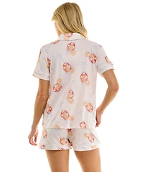 Jaclyn Intimates Women's Short-Sleeve Notch Collar Top and Shorts, 2-Piece Set