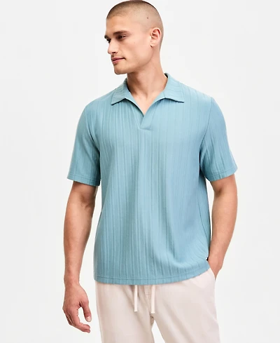 Sun + Stone Men's Textured Johnny-Collar Polo Shirt, Macy's Exclusive