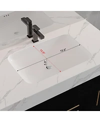 Sillysis Wall Mounted Bathroom Vanity with Faux Marble Top, Soft Close Drawers, Seamless Ceramic Sink, Black Plywood Cabinet