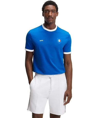 Boss by Hugo Men's Stretch-Cotton Italy Country Flag Logo T-Shirt