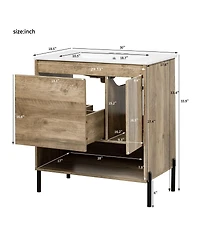 Sillysis Modern Bathroom Vanity with Ceramic Sink, Solid Wood and Metal Legs, Ample Storage Drawers and Open Shelf for Bath