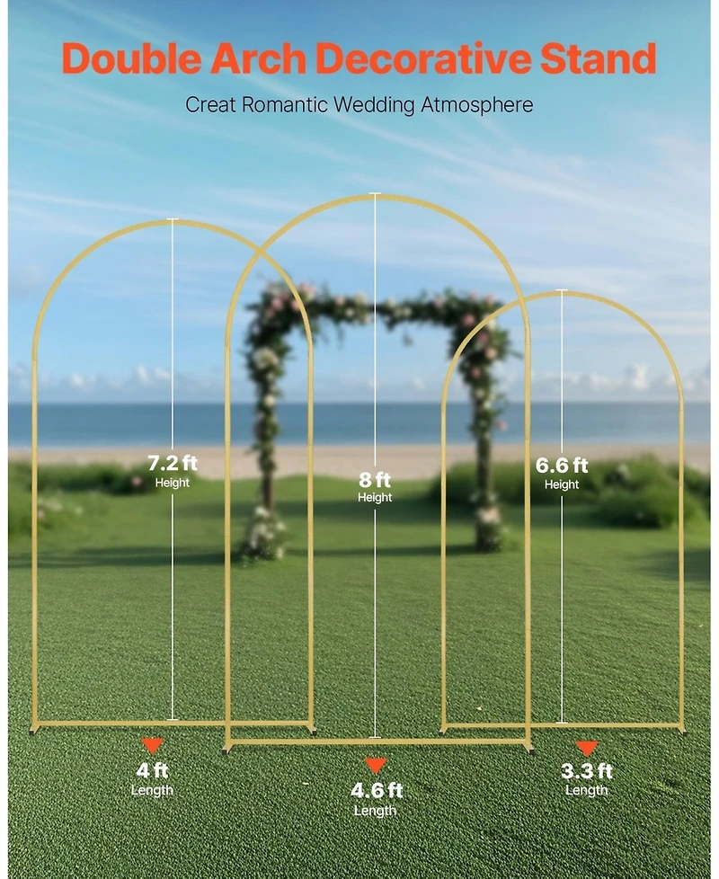 Sugift Set of 3 Metal Wedding Arch Backdrop Stands for Celebrations