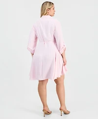 Full Circle Trends Trendy Plus 3/4-Sleeve Belted Godet Shirtdress