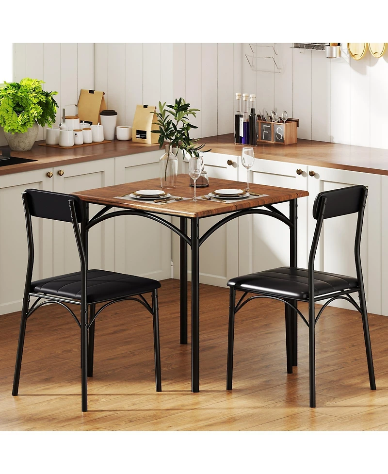 Slickblue 3 Piece Dining Set Square Table with 2 Chairs Compact Design